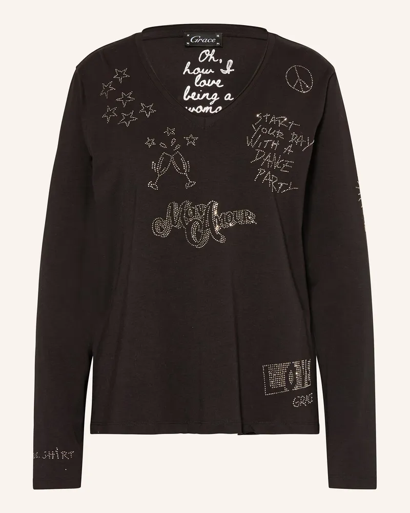 Grace Longsleeve mit Schmucksteinen Schwarz