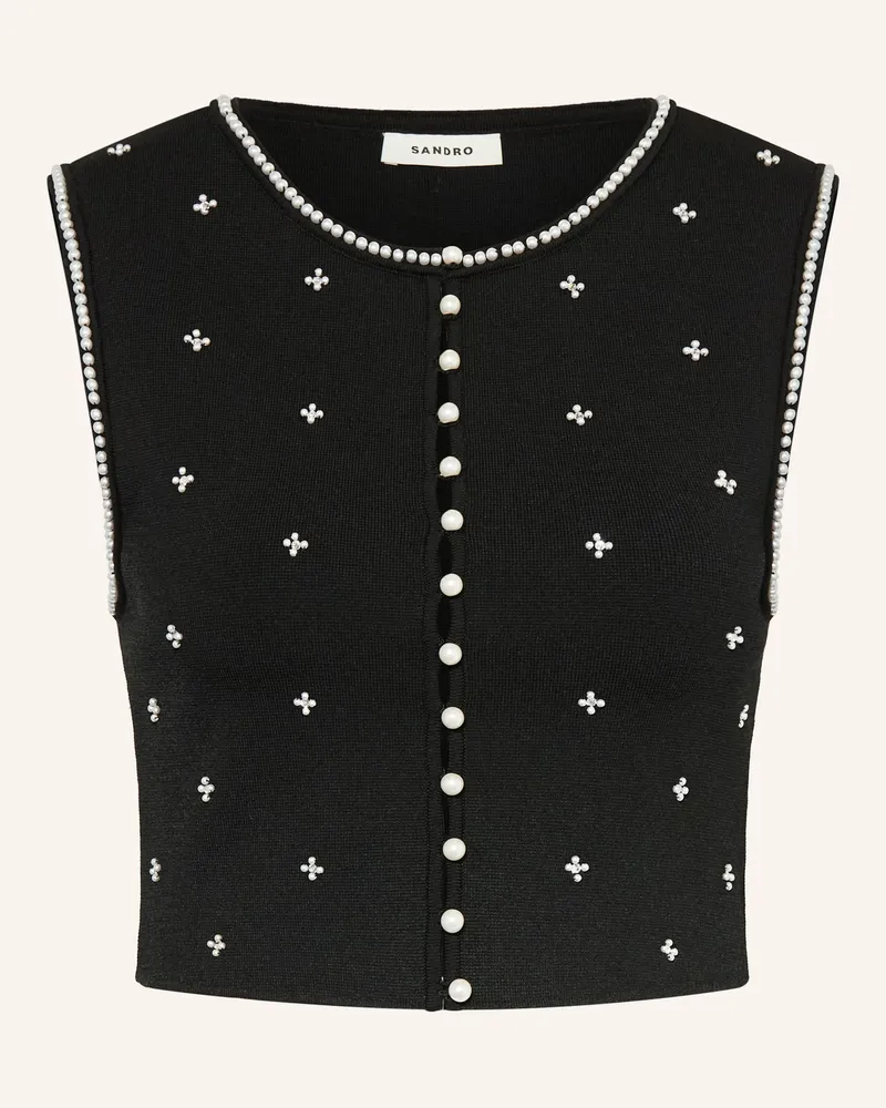 Sandro Strickweste mit Schmuckperlen Schwarz