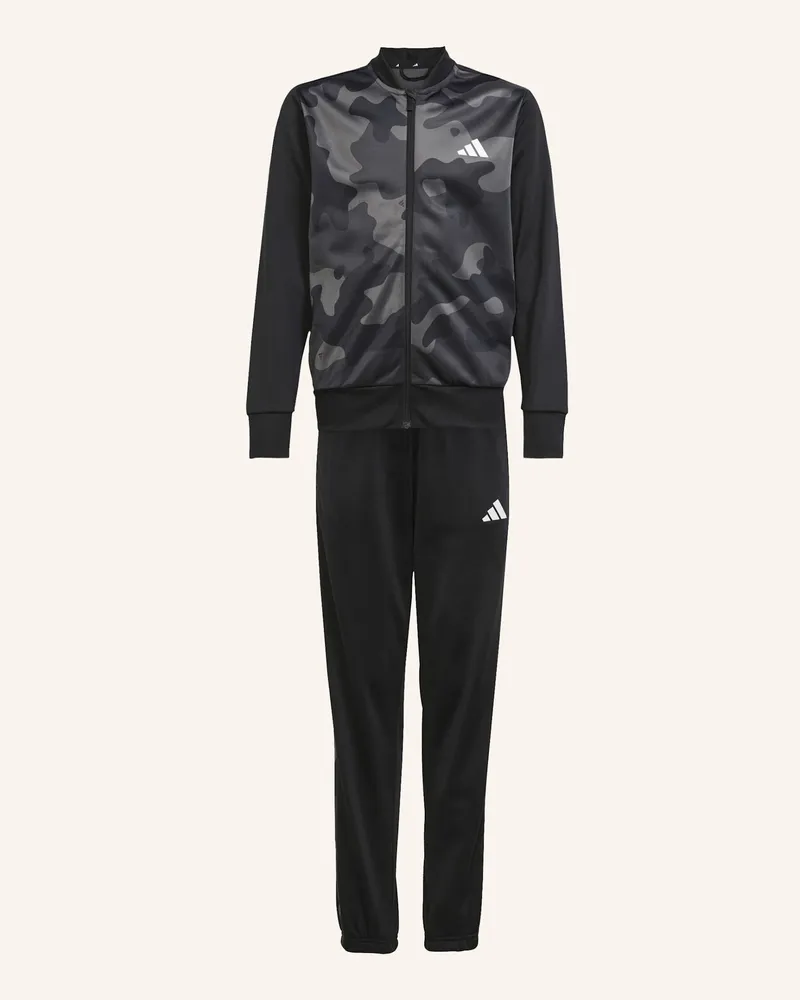 adidas SEASONAL ESSENTIAL CAMOUFLAGE TRICOT 3-STRIPES ALL OVER PRINTED KIDS TRAININGSANZUG Schwarz