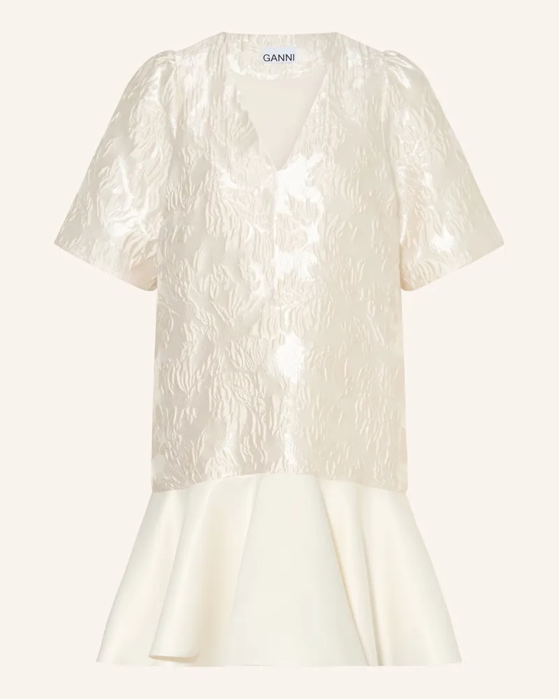 Ganni Kleid Im Materialmix Mit Volants beige Ecru