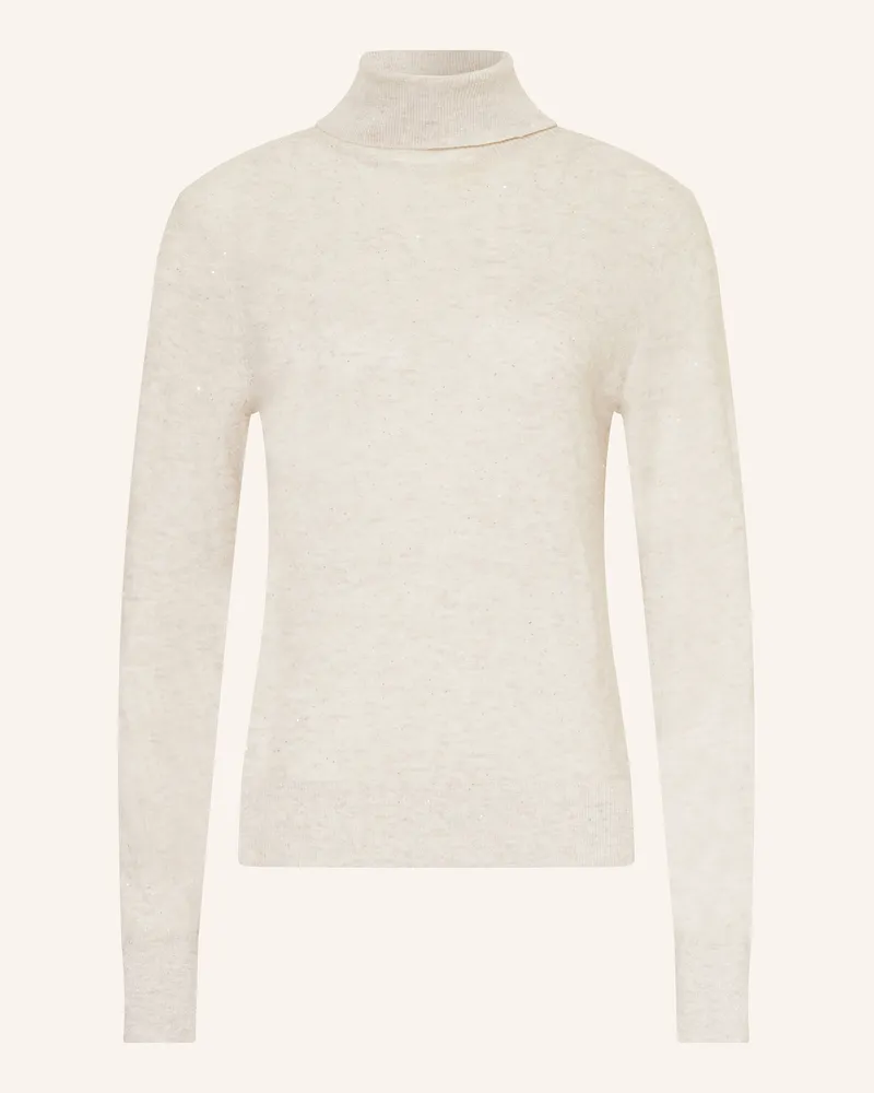 S.Oliver Rollkragenpullover mit Glitzergarn und Pailletten Creme