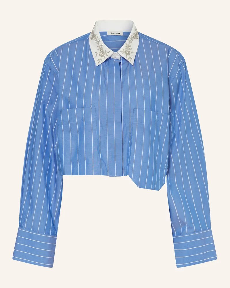 Sandro Cropped-Hemdbluse mit Schmucksteinen Blau
