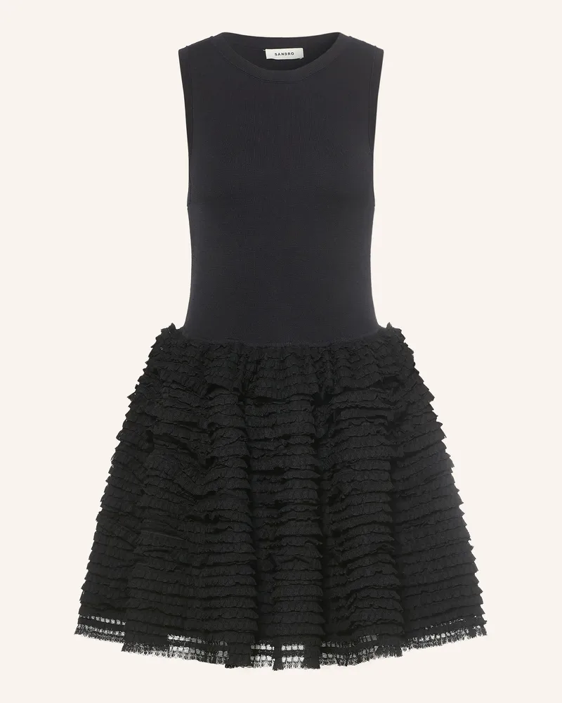 Sandro Kleid Im Materialmix Mit Rüschen schwarz Schwarz