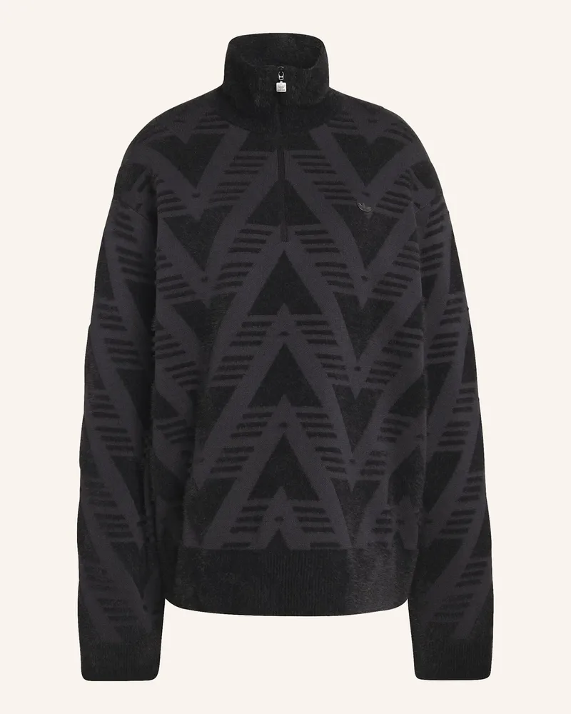 adidas STRICKPULLOVER MIT REISSVERSCHLUSS BIS ZUR BRUST Schwarz