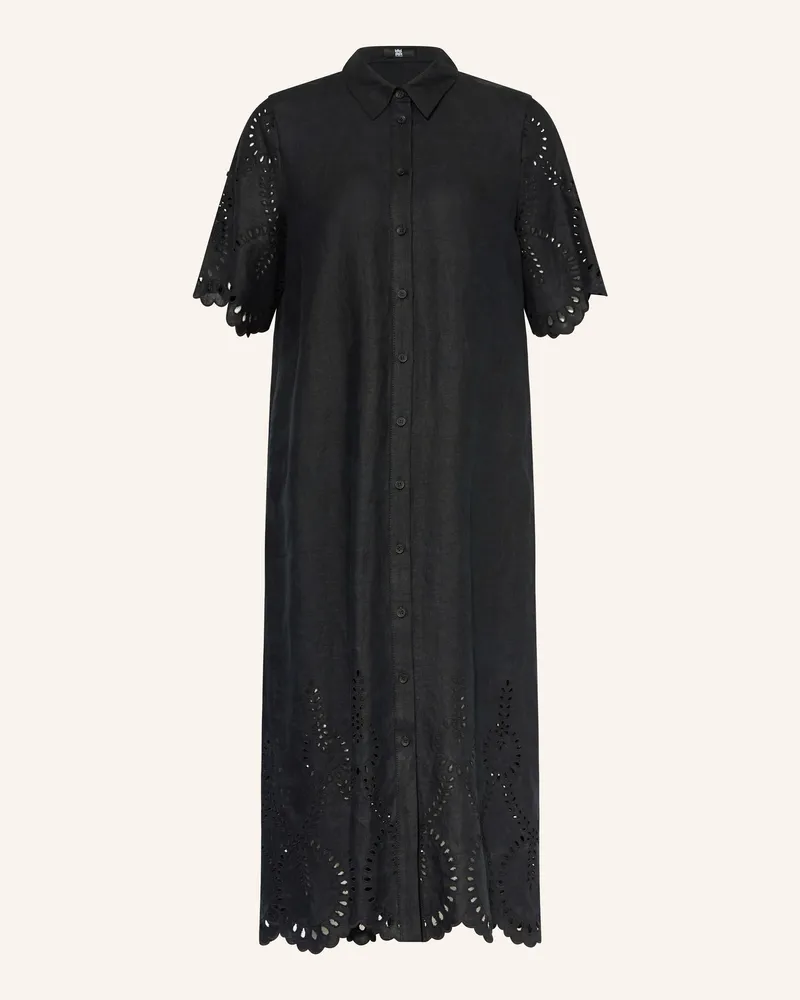 Riani Hemdblusenkleid Aus Leinen Mit Lochspitze schwarz Schwarz