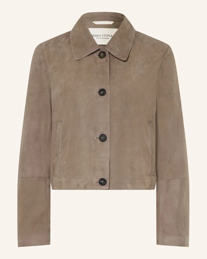Marc O'Polo Leder-Overshirt beige Taupe