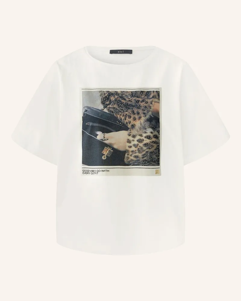 Oui  T-Shirt mit Schmucksteinen Ecru