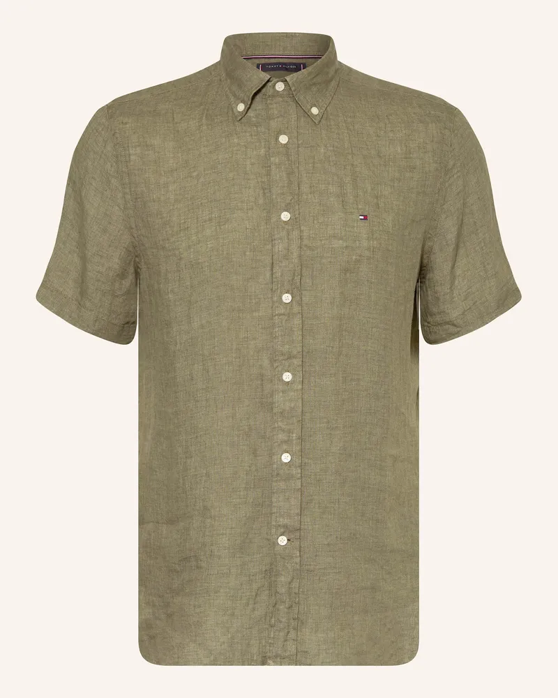 Tommy Hilfiger Kurzarm-Hemd Regular Fit aus Leinen Khaki