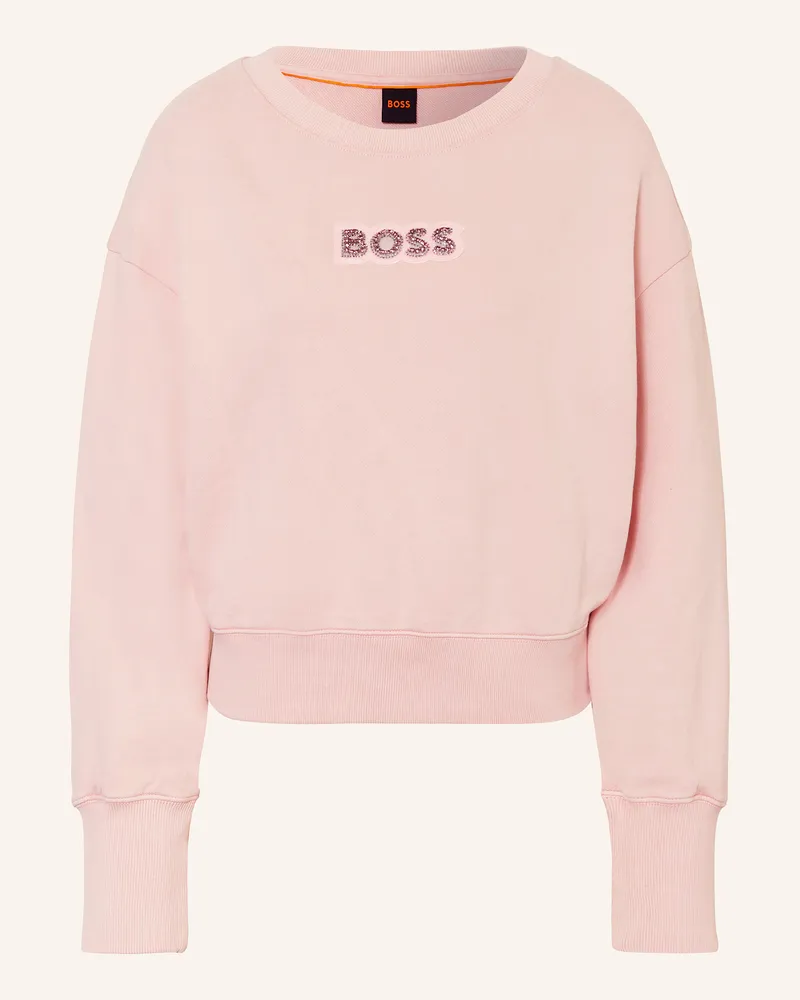 HUGO BOSS Sweatshirt ELAY mit Schmucksteinen Rosé
