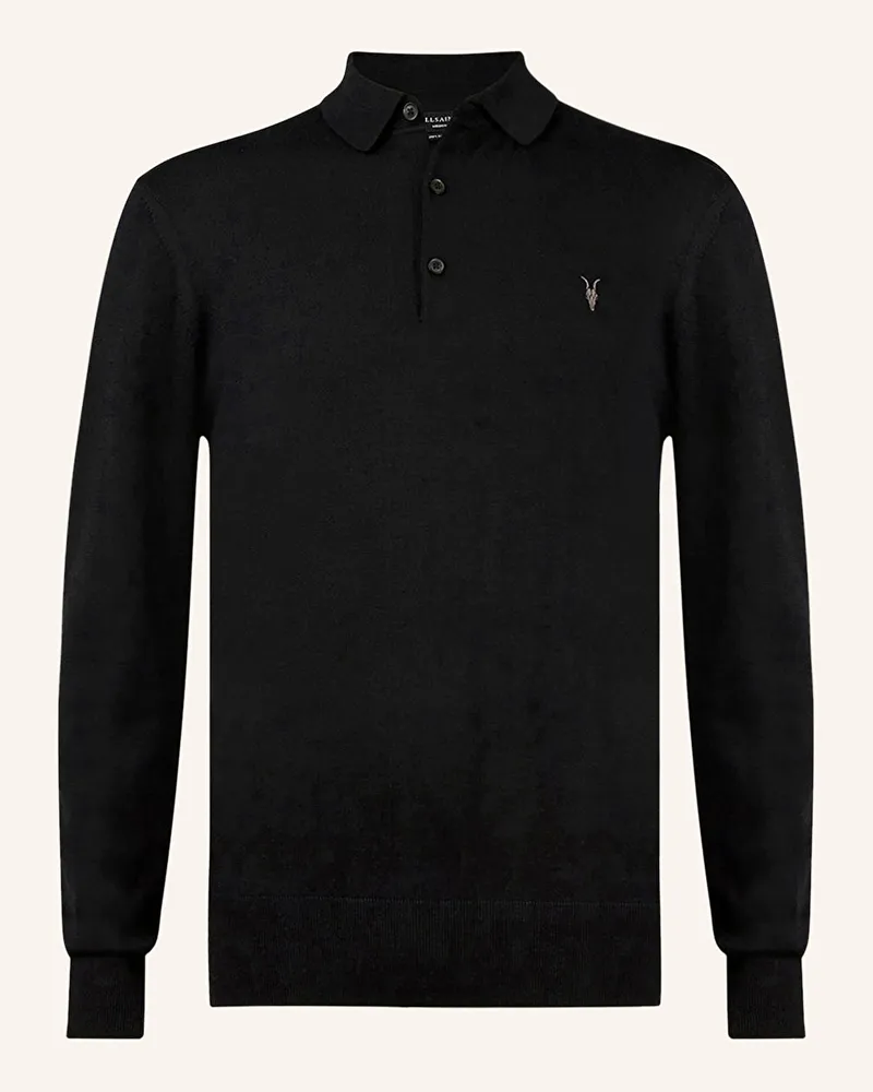 AllSaints Strick-Poloshirt MODE aus Merinowolle Schwarz