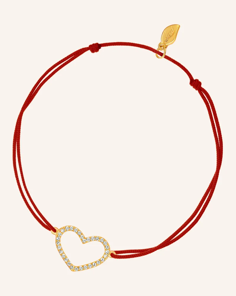 Leaf Freundschaftsarmband HEART aus 18 Karat Gelbgold mit Diamanten Rot