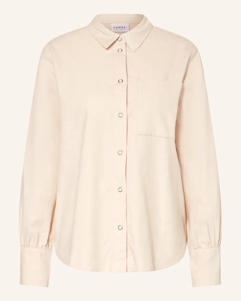 COMMA Hemdbluse aus Cord mit Rüschen Beige