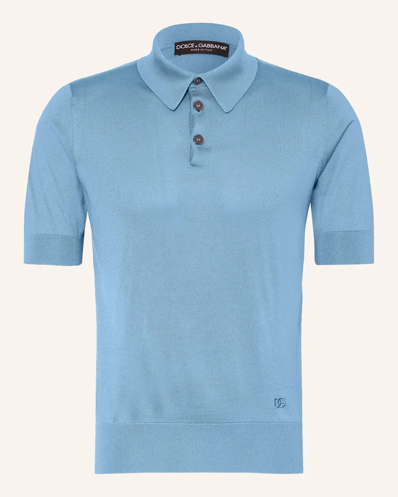 Dolce & Gabbana Strick-Poloshirt Aus Seide blau Hellblau