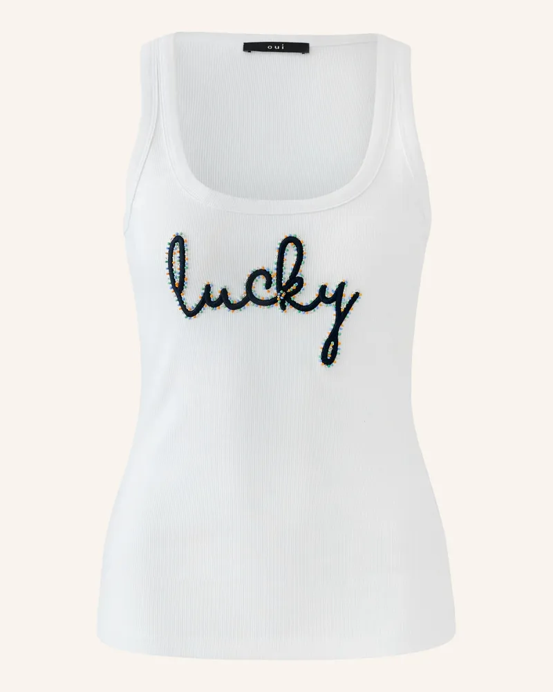 Oui  Top Mit Schmucksteinen weiss Schwarz