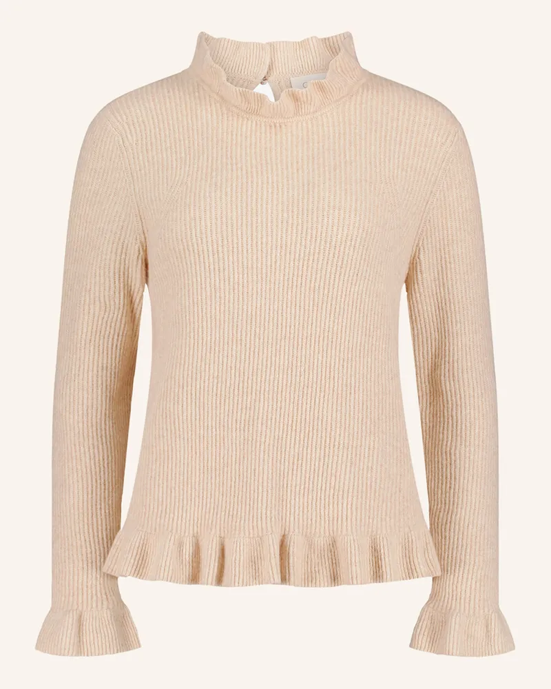 Cartoon Pullover mit Rüschen Hellbraun