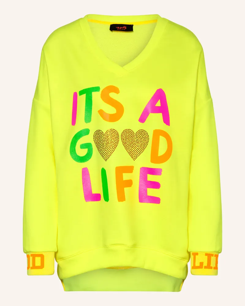 Miss Goodlife Sweatshirt Mit Schmucksteinen gelb Neongelb