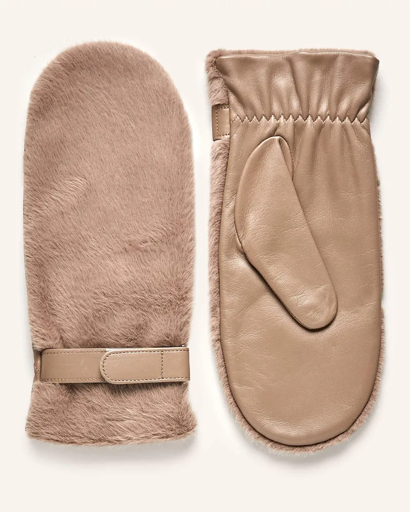 HUGO BOSS Lederfäustlinge YOSIE mit Kunstfell Hellbraun