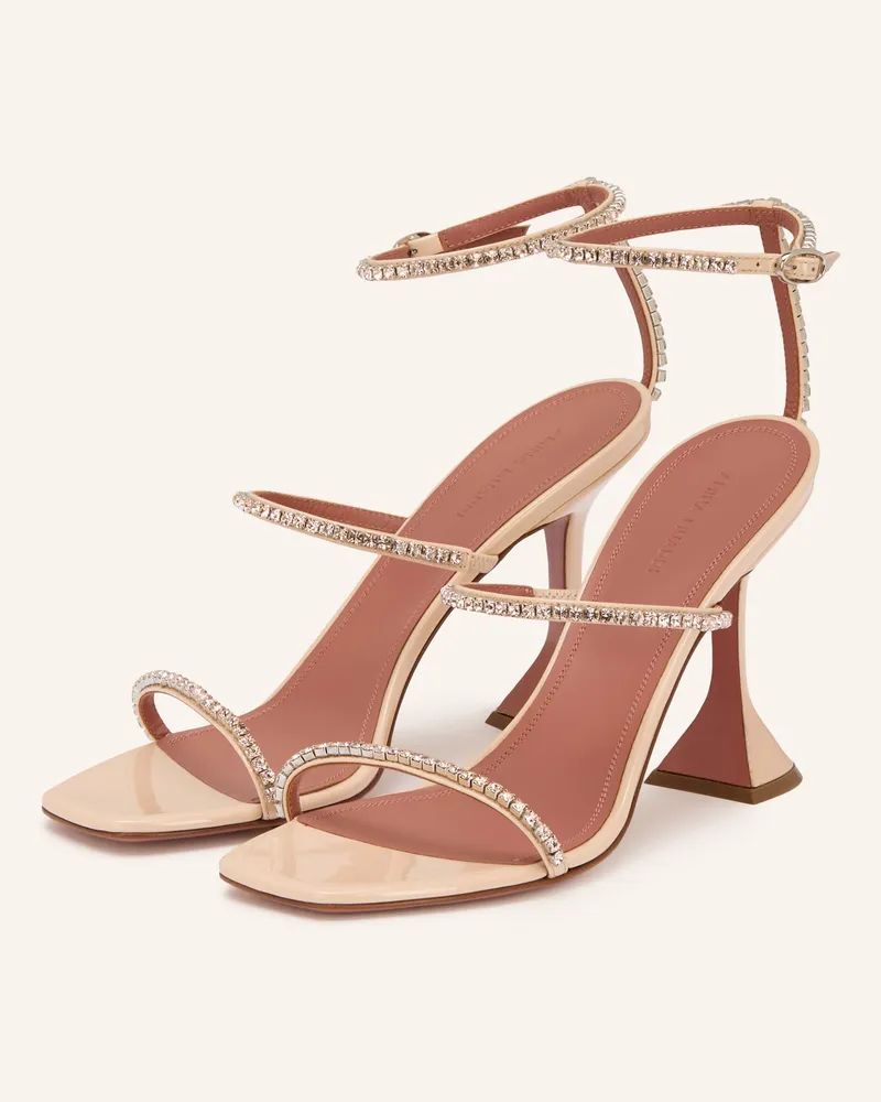 Amina Muaddi Sandaletten Gilda Mit Schmucksteinen gold Hellrosa