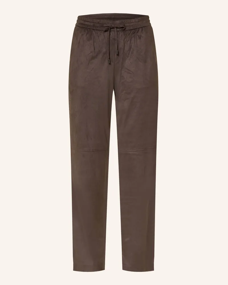 COMMA Hose In Lederoptik braun Dunkelbraun