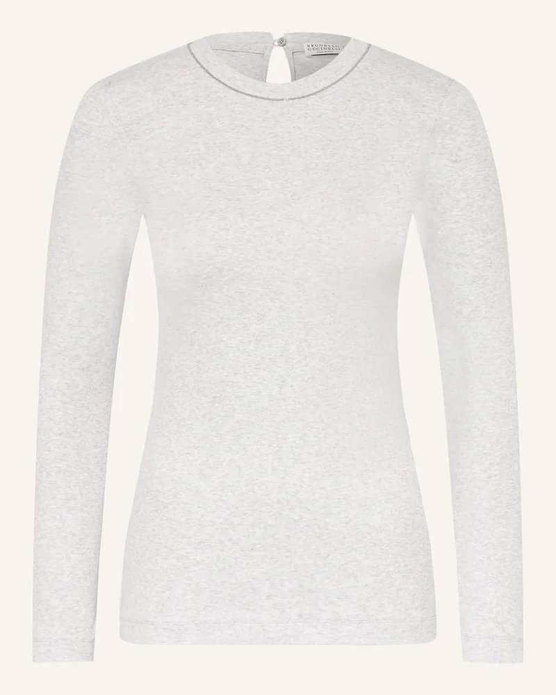 Brunello Cucinelli Longsleeve mit Schmuckperlen Hellgrau
