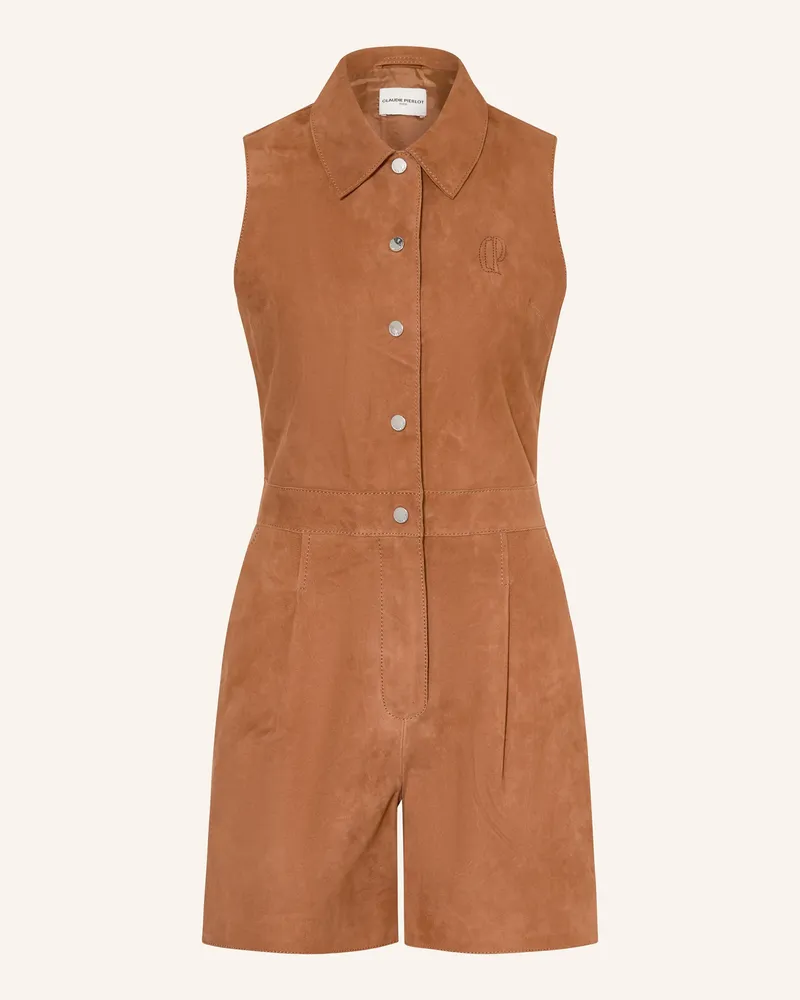 Claudie Pierlot Leder-Jumpsuit braun Cognac