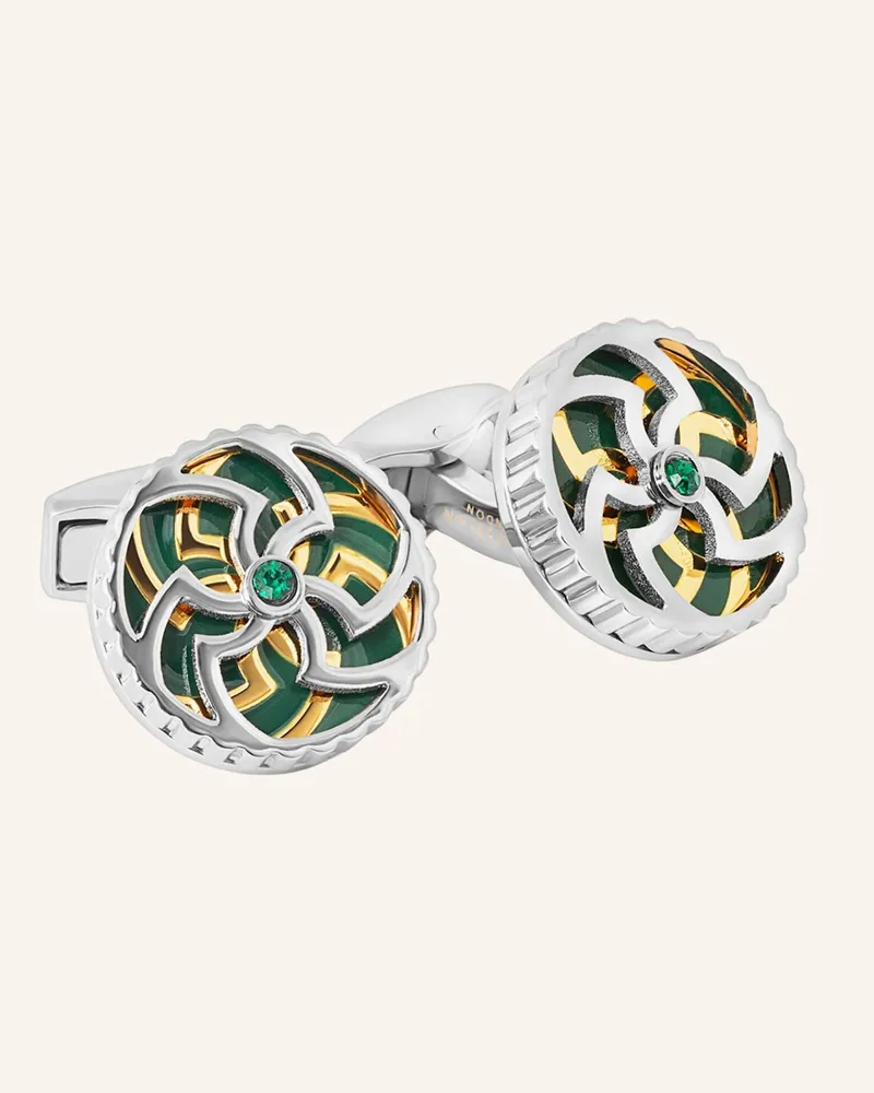 Tateossian Rotating Trinity Manschettenknöpfe In Green Emaille With Swarovski Crystals gruen Grün