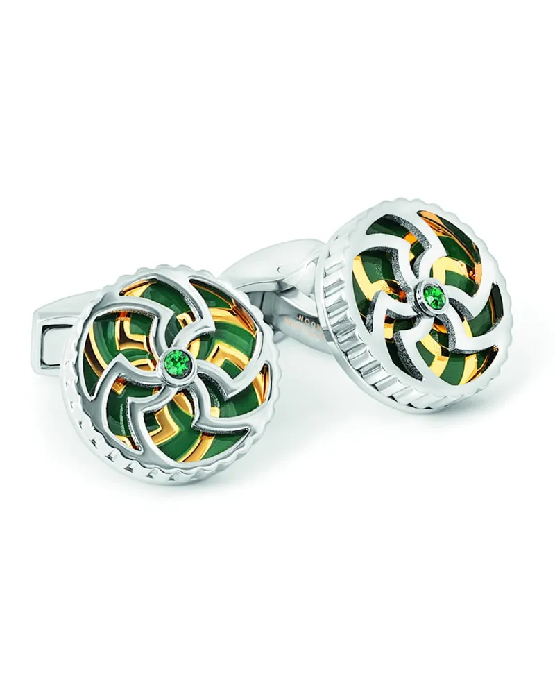 Tateossian Rotating Trinity Manschettenknöpfe In Green Emaille With Swarovski Crystals gruen Grün