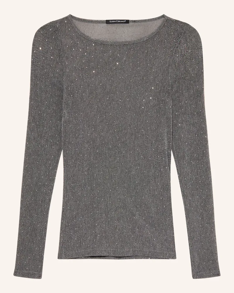 Luisa Cerano Longsleeve Aus Mesh Mit Schmucksteinen grau Grau