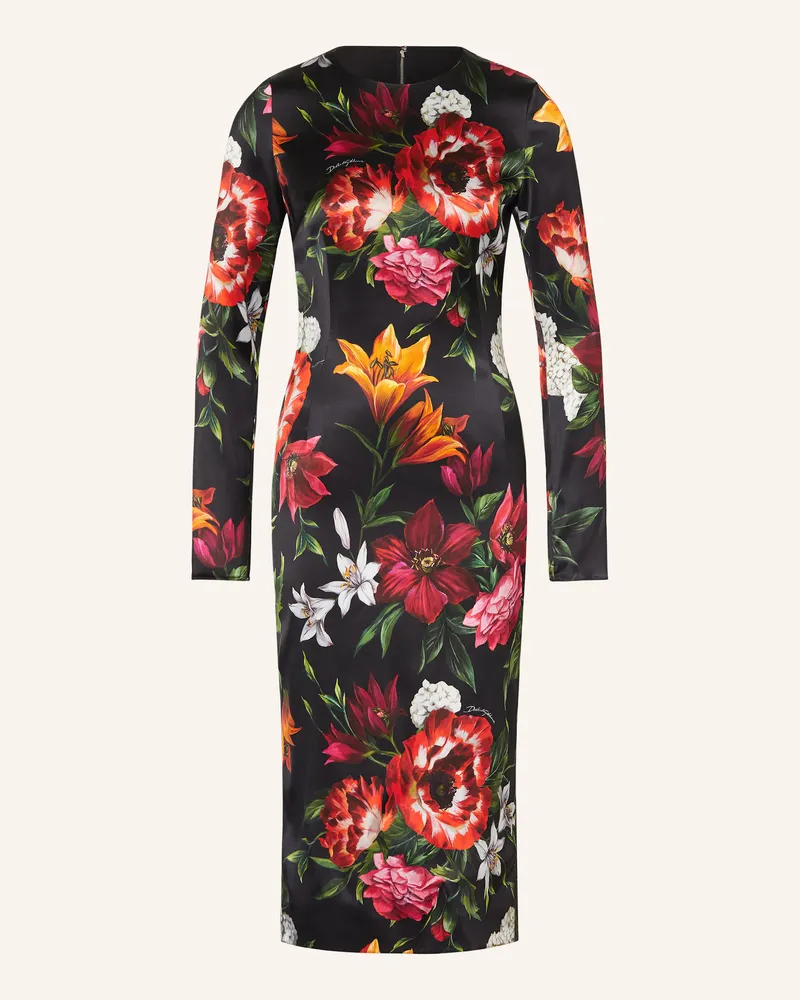 Dolce & Gabbana Etuikleid Aus Satin rot Schwarz