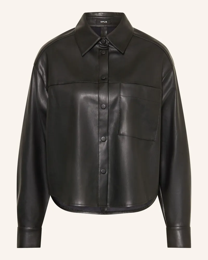 OPUS Hemdbluse FEDGY in Lederoptik Schwarz