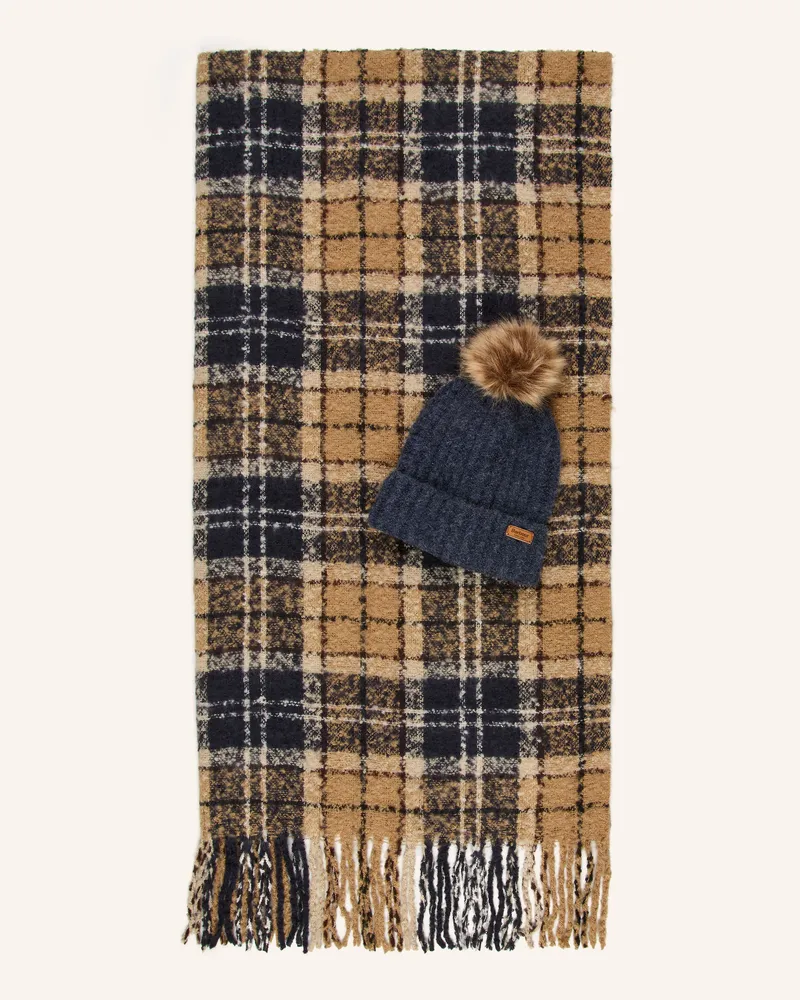 Barbour Set Saltburn: Mütze Mit Kunstpelz Und Schal beige Camel