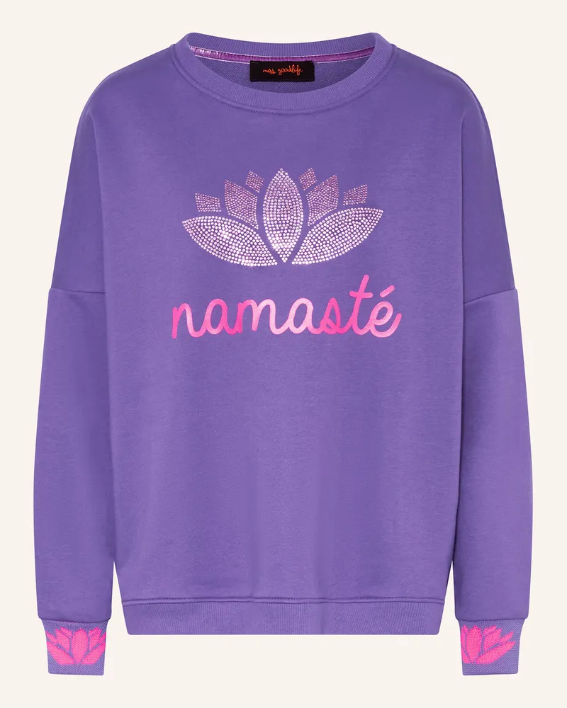 Miss Goodlife Sweatshirt mit Schmucksteinen Lila