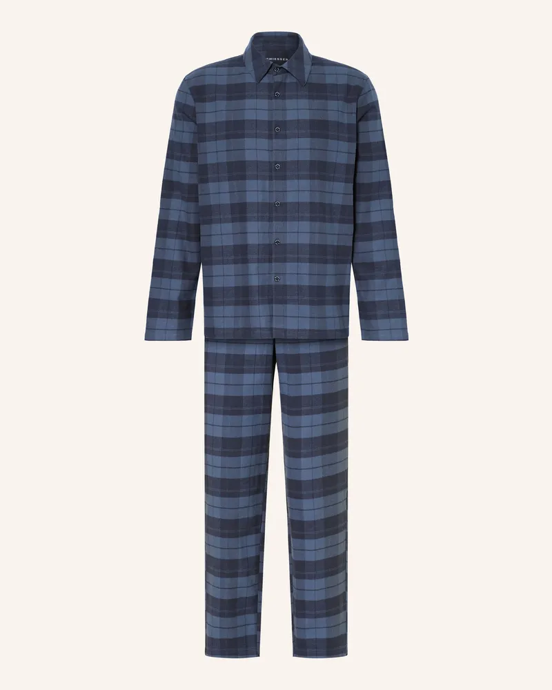Schiesser Schlafanzug Selected Premium Warming Aus Flanell blau Blaugrau