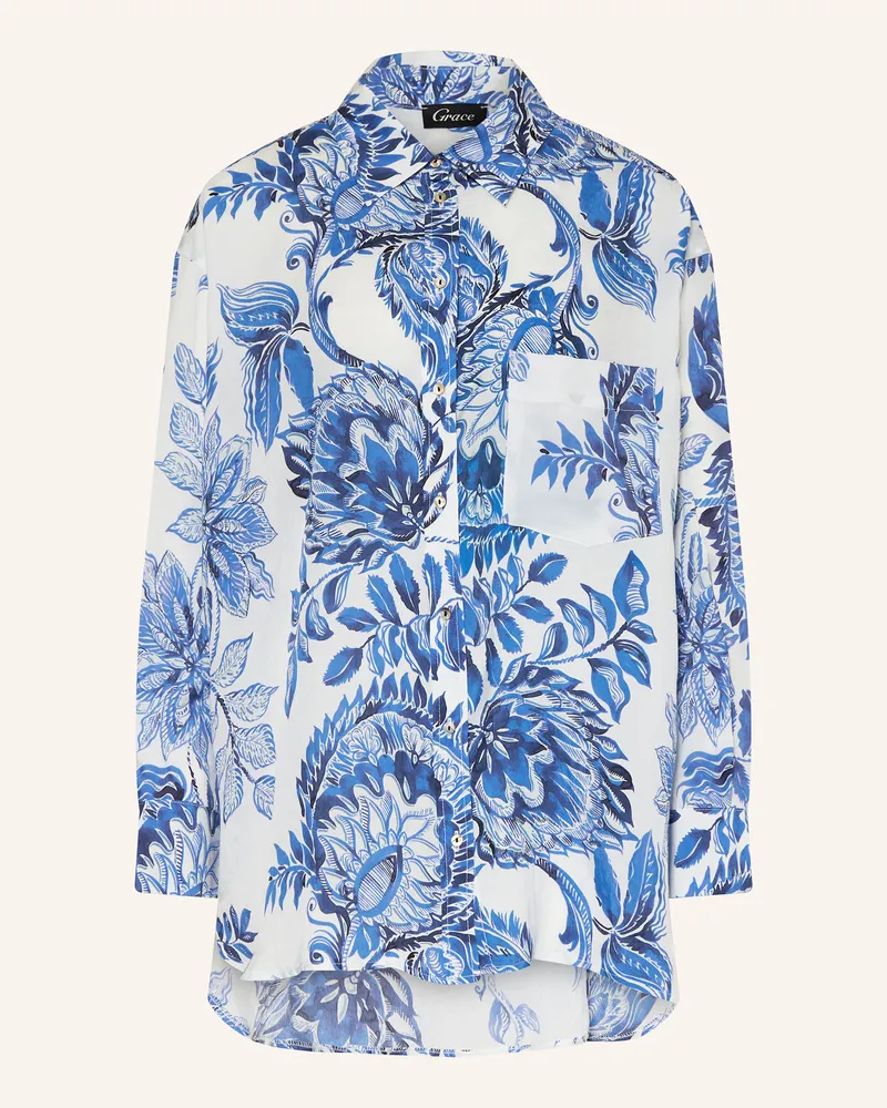 Grace Hemdbluse Aus Satin blau Weiss