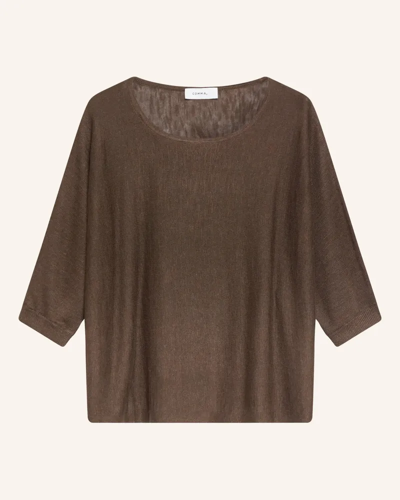 COMMA Pullover Mit Leinen Und 3/4-Arm braun Dunkelbraun