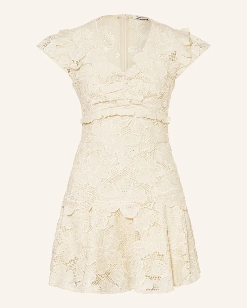 Sandro Kleid aus Lochspitze mit Schmucksteinbesatz Ecru