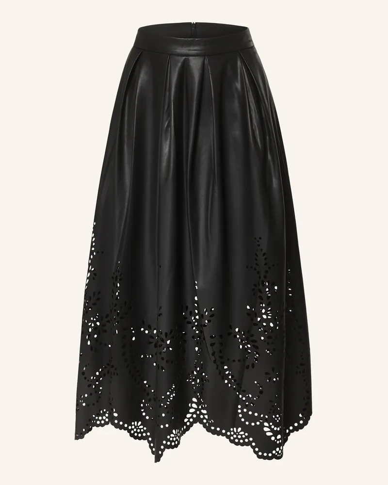 Oui  Faltenrock In Lederoptik schwarz Schwarz