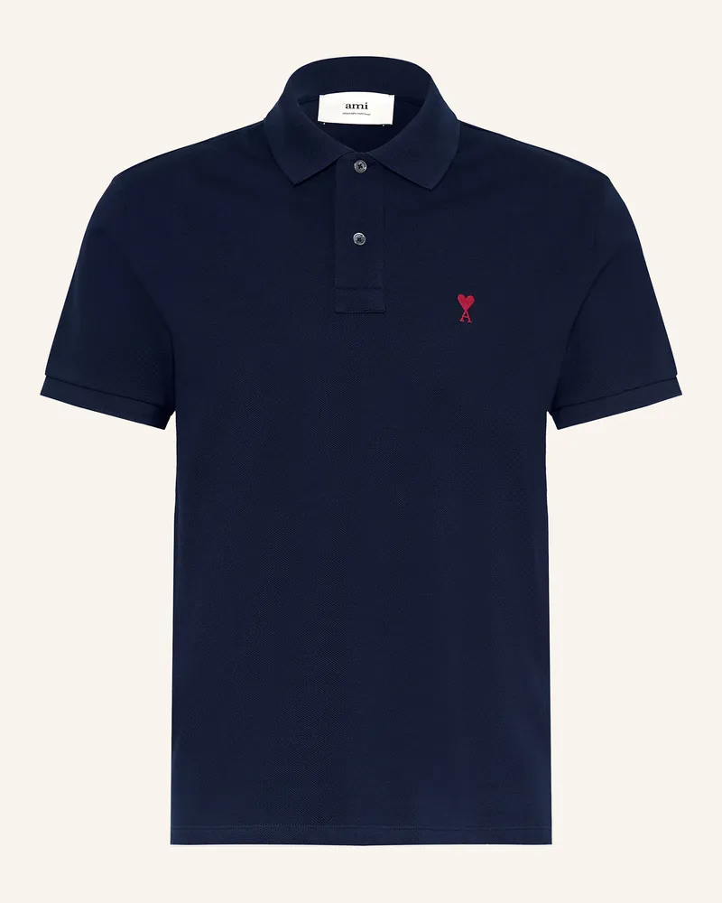AMI Paris Piqué-Poloshirt Regular Fit blau Dunkelblau