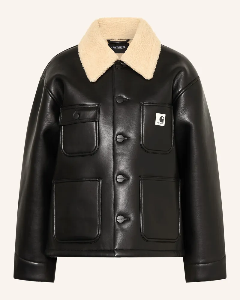 Carhartt WIP Jacke SHEPTON in Lederoptik mit Kunstfell Schwarz