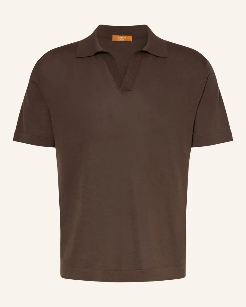 CRUNA Strick-Poloshirt braun Dunkelbraun