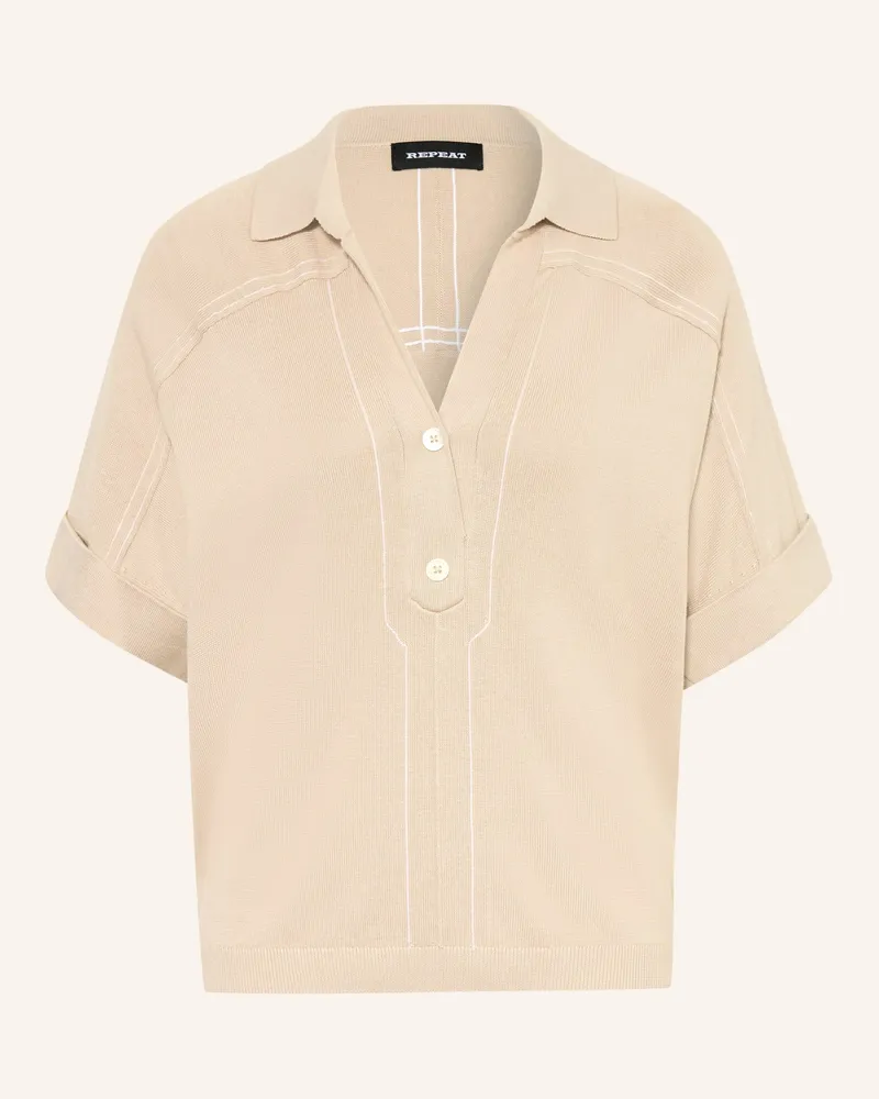 Repeat Strick-Poloshirt Camel