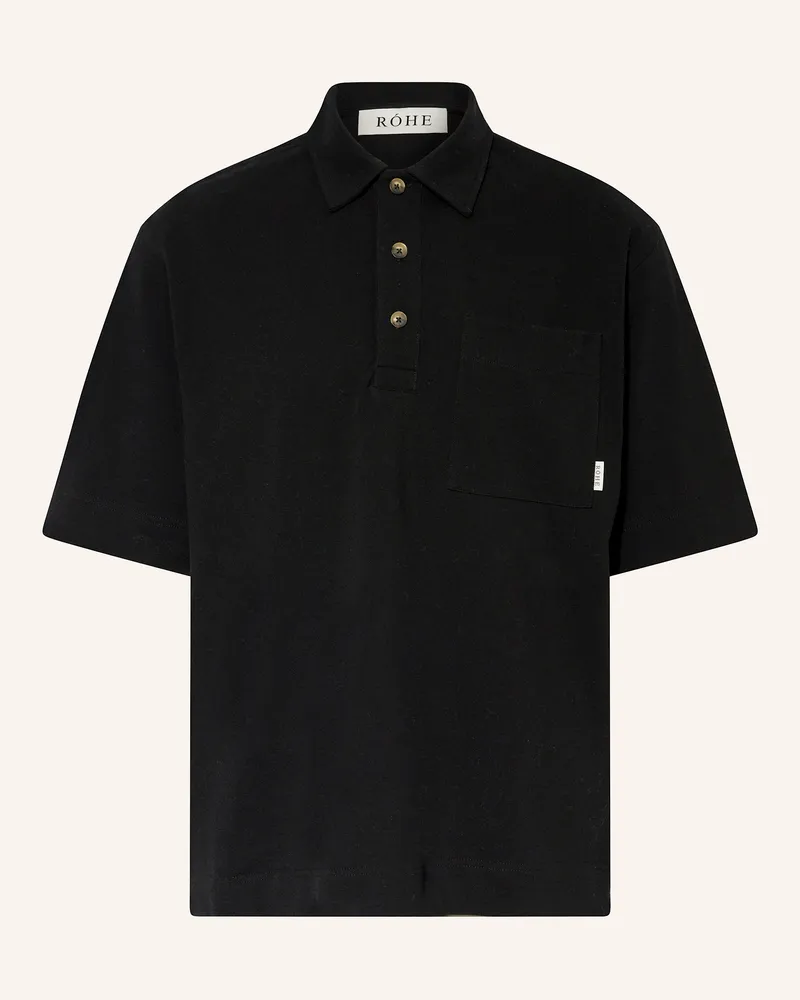 Róhe Piqué-Poloshirt Schwarz