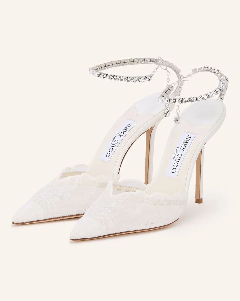 Jimmy Choo Slingpumps Saeda 100 Mit Schmucksteinen weiss Ecru