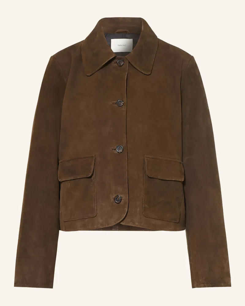 Selected Lederblazer braun Dunkelbraun