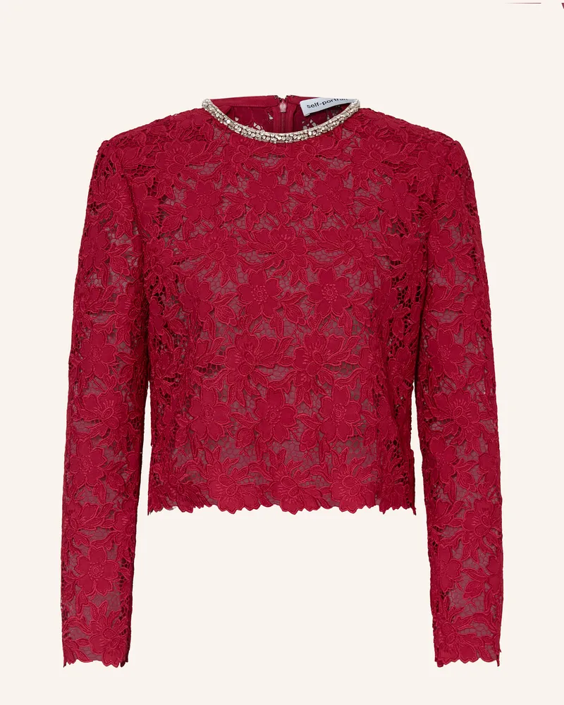 Self-Portrait Blusenshirt Aus Spitze Mit Schmucksteinen rot Dunkelrot