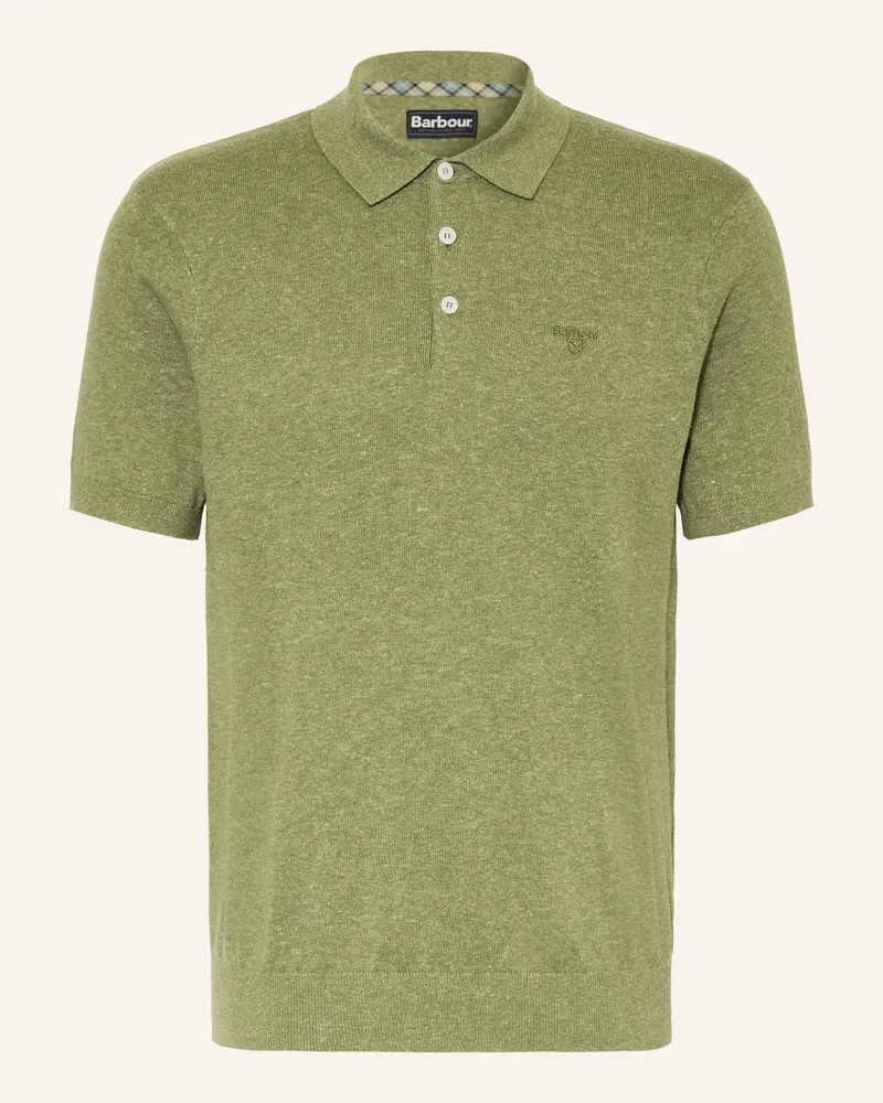 Barbour Strick-Poloshirt MUSTON mit Leinen Hellgrün