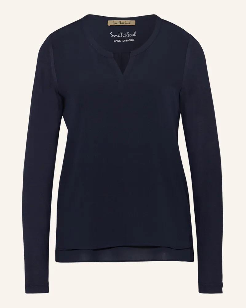 Smith & Soul Blusenshirt im Materialmix Dunkelblau