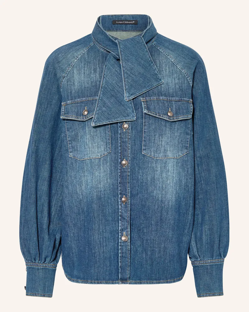 Luisa Cerano Jeansbluse mit abnehmbarer Schluppe Blau