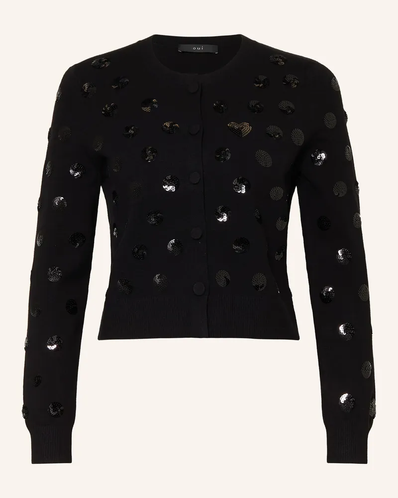 Oui  Strickjacke Mit Pailletten schwarz Schwarz