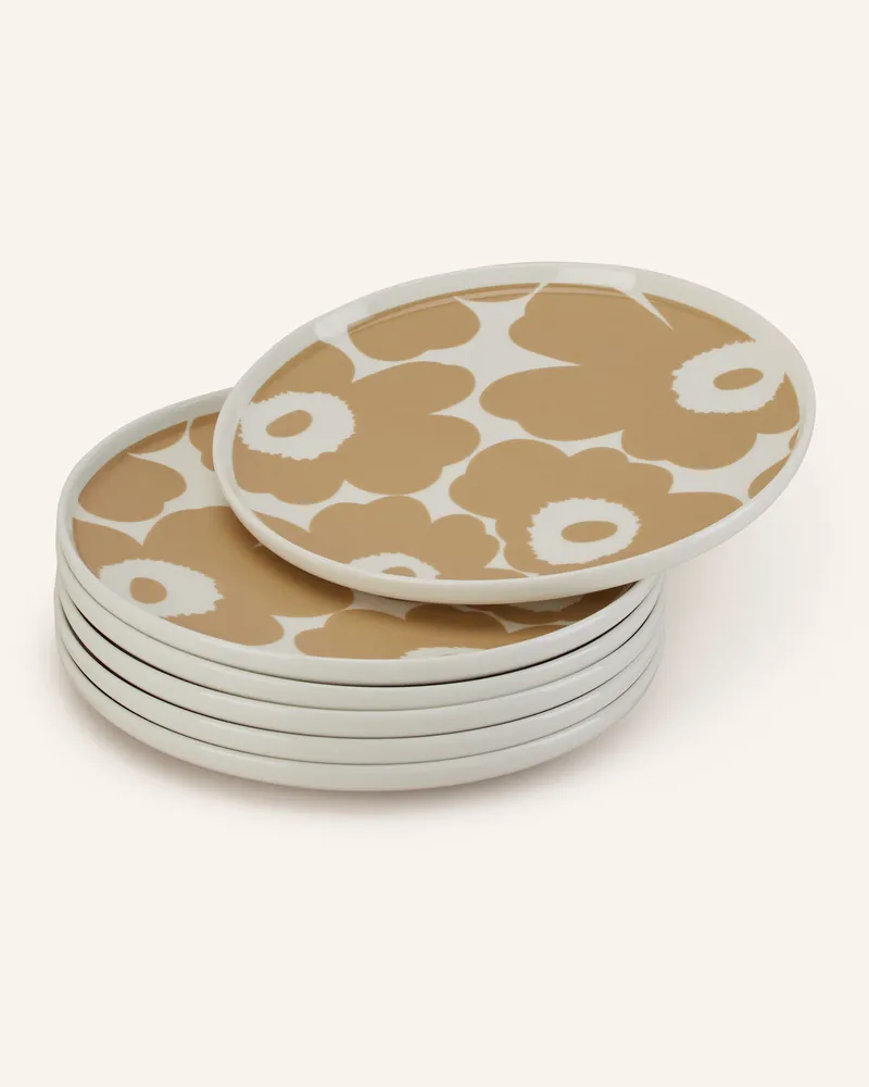 Marimekko 6er-Set Dessertteller Oiva/Unikko beige Creme
